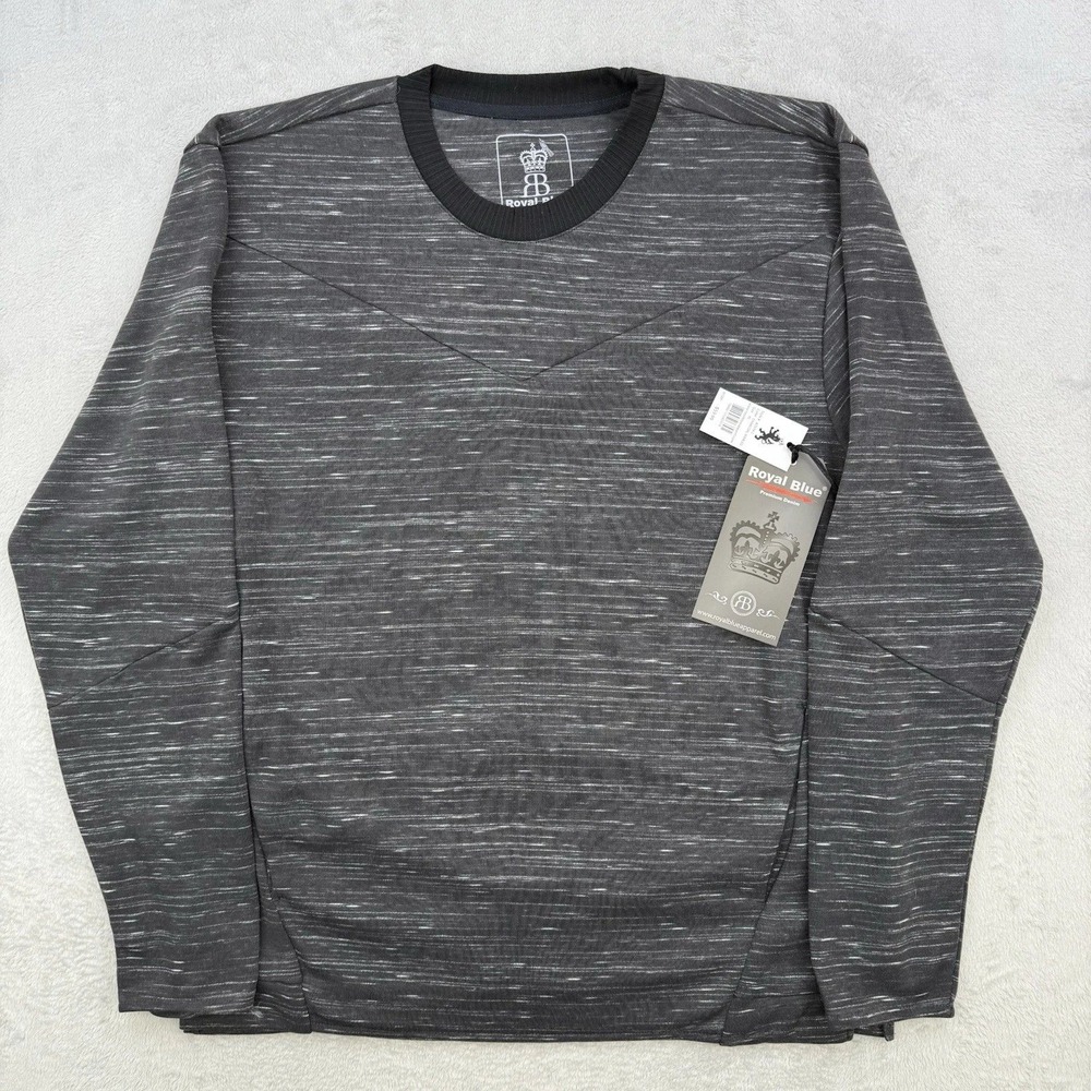 Royal Blue Shirt Mens Long Sleeve T-Shirt Charcoal Marled Zippers‎ Tee Large